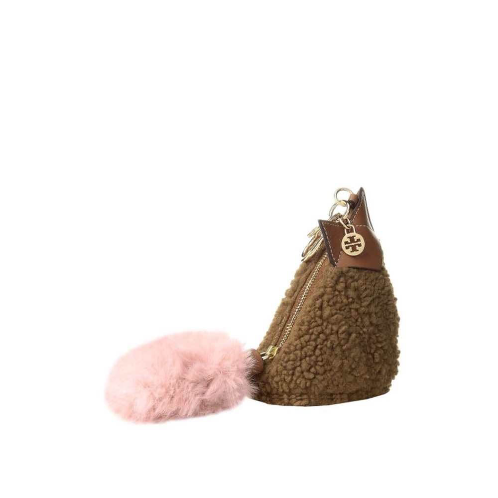 Tory Burch Shearling Fox Key Fob Key chain clip brown & pink